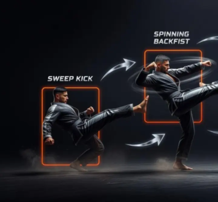 Infografika Shadow Fight 4: Arena kombó-útmutatóról