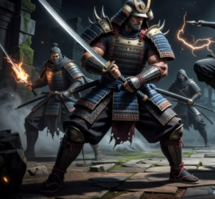 Shadow Fight 4: Arena hős választó képernyő intenzív harci pózokkal