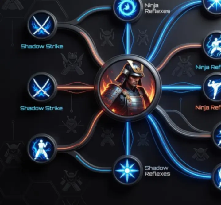 Tehetségfa vizualizáció példa Shadow Fight 4: Arena harcoshoz
